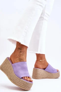 Damskie Klapki Na Koturnie I Platformie Fioletowe Ysabel