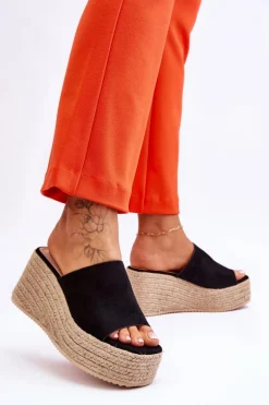 Damskie Klapki Na Koturnie I Platformie Czarne Ysabel