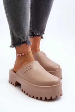 Damskie Klapki Na Masywnej Podeszwie Big Star NN274016 Beżowe