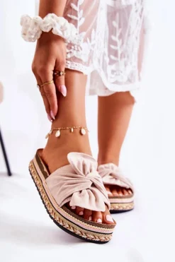 Damskie Klapki Na Masywnej Platformie Beżowe Terisa