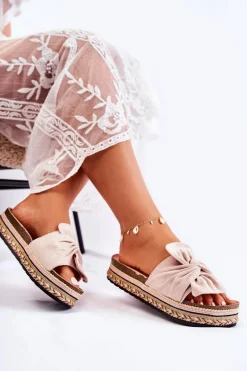 Damskie Klapki Na Masywnej Platformie Beżowe Terisa