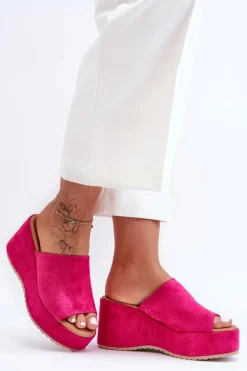 Damskie Klapki Na Masywnej Platformie Fuksja Martina