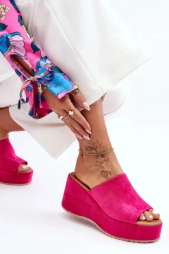 Damskie Klapki Na Masywnej Platformie Fuksja Martina