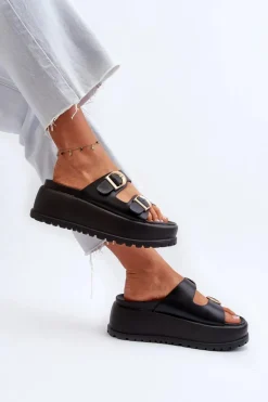 Damskie Klapki Na Masywnej Platformie Czarne Mililena