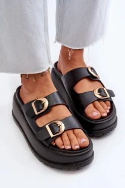 Damskie Klapki Na Masywnej Platformie Czarne Mililena