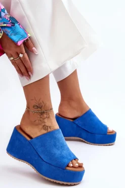 Damskie Klapki Na Masywnej Platformie Niebieskie Martina
