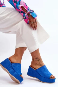 Damskie Klapki Na Masywnej Platformie Niebieskie Martina