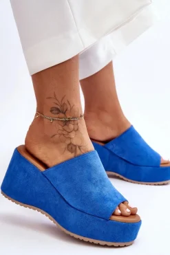 Damskie Klapki Na Masywnej Platformie Niebieskie Martina
