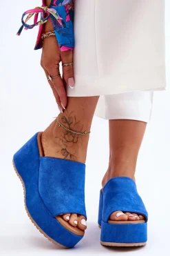 Damskie Klapki Na Masywnej Platformie Niebieskie Martina