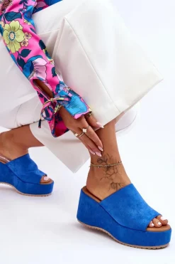 Damskie Klapki Na Masywnej Platformie Niebieskie Martina