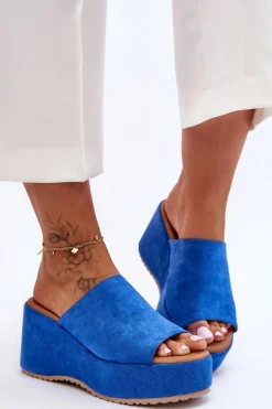 Damskie Klapki Na Masywnej Platformie Niebieskie Martina