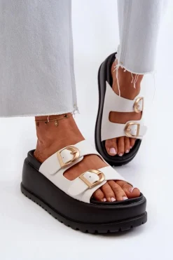 Damskie Klapki Na Masywnej Platformie Białe Mililena