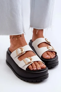 Damskie Klapki Na Masywnej Platformie Białe Mililena