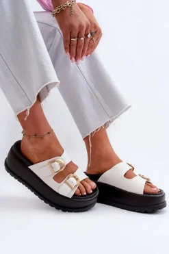 Damskie Klapki Na Masywnej Platformie Białe Mililena