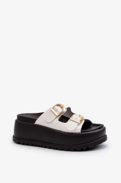 Damskie Klapki Na Masywnej Platformie Białe Mililena