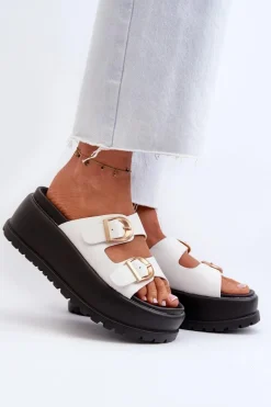 Damskie Klapki Na Masywnej Platformie Białe Mililena