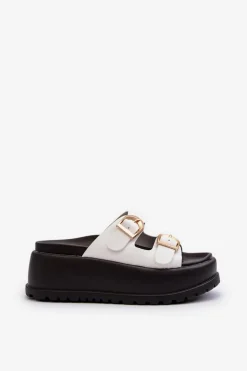 Damskie Klapki Na Masywnej Platformie Białe Mililena