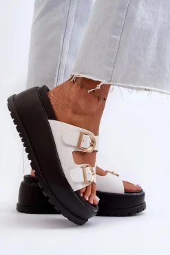 Damskie Klapki Na Masywnej Platformie Białe Mililena