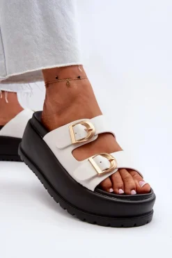 Damskie Klapki Na Masywnej Platformie Białe Mililena