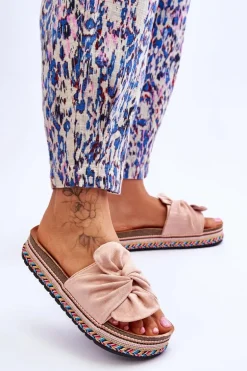 Damskie Klapki Na Masywnej Platformie Jasnoróżowe Terisa