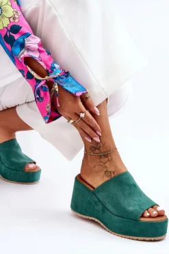 Damskie Klapki Na Masywnej Platformie Zielone Martina