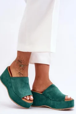 Damskie Klapki Na Masywnej Platformie Zielone Martina