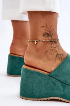 Damskie Klapki Na Masywnej Platformie Zielone Martina