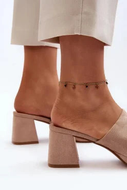 Damskie Klapki Na Obcasie Beżowe Bralya