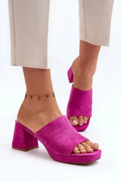 Damskie Klapki Na Obcasie Fuksja Bralya