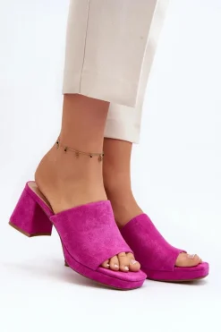 Damskie Klapki Na Obcasie Fuksja Bralya