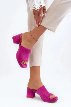 Damskie Klapki Na Obcasie Fuksja Bralya