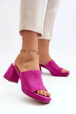 Damskie Klapki Na Obcasie Fuksja Bralya