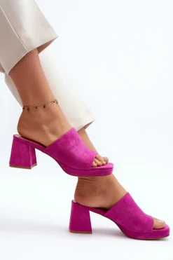Damskie Klapki Na Obcasie Fuksja Bralya