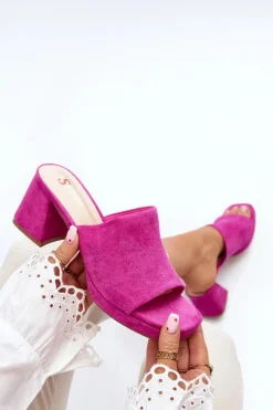 Damskie Klapki Na Obcasie Fuksja Bralya