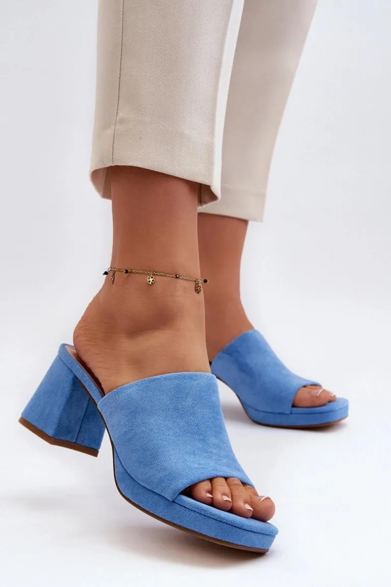 Damskie Klapki Na Obcasie Niebieskie Bralya