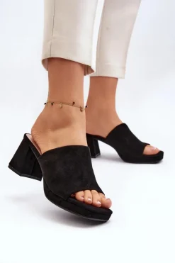 Damskie Klapki Na Obcasie Czarne Bralya