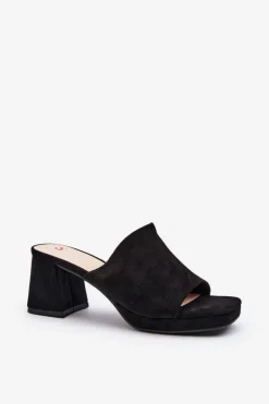 Damskie Klapki Na Obcasie Czarne Bralya