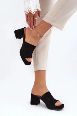 Damskie Klapki Na Obcasie Czarne Bralya