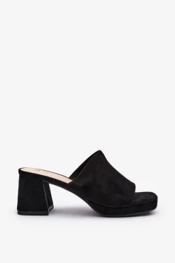 Damskie Klapki Na Obcasie Czarne Bralya
