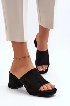 Damskie Klapki Na Obcasie Czarne Bralya