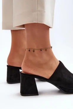 Damskie Klapki Na Obcasie Czarne Bralya