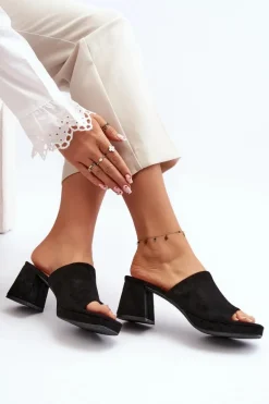 Damskie Klapki Na Obcasie Czarne Bralya