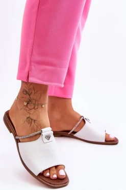 Damskie Klapki Na Płaskim Obcasie Nicole 2806/009 Białe