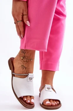 Damskie Klapki Na Płaskim Obcasie Nicole 2806/009 Białe