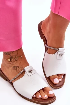 Damskie Klapki Na Płaskim Obcasie Nicole 2806/009 Białe