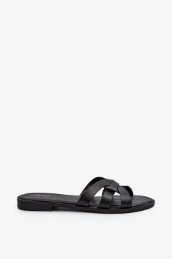 Damskie Klapki Na Płaskim Obcasie Z Eko Skóry Czarne Rosalini