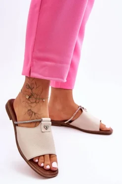 Damskie Klapki Na Płaskim Obcasie Nicole 2806/054 Beżowe