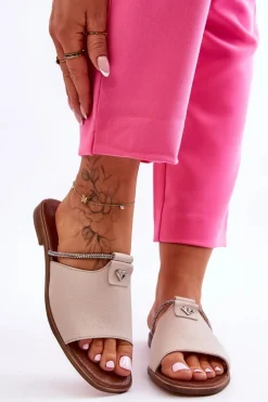 Damskie Klapki Na Płaskim Obcasie Nicole 2806/054 Beżowe