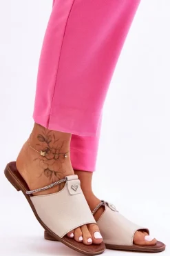 Damskie Klapki Na Płaskim Obcasie Nicole 2806/054 Beżowe