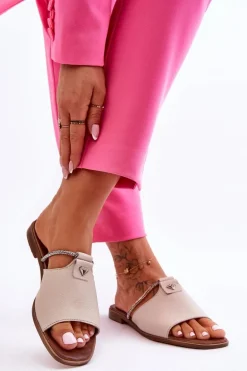 Damskie Klapki Na Płaskim Obcasie Nicole 2806/054 Beżowe